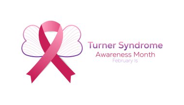 Şubat, Turner Sendromu Farkındalık Ayı. Pankart, tebrik kartı, poster, baskılar için vektör şablonu Tasarımı, sosyal medya postası, broşür, arka planı olan tişört.