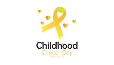 Şubat, Uluslararası Çocuk Kanseri Günüdür. Pankart, tebrik kartı, poster, baskılar için vektör şablonu Tasarımı, sosyal medya postası, broşür, arka planı olan tişört.