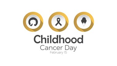 Şubat, Uluslararası Çocuk Kanseri Günüdür. Pankart, tebrik kartı, poster, baskılar için vektör şablonu Tasarımı, sosyal medya postası, broşür, arka planı olan tişört.