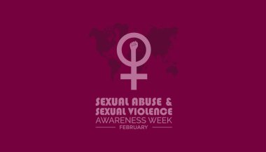 Şubat, Cinsel Taciz ve Cinsel Şiddet Bilinci Haftası. Pankart, tebrik kartı, poster, baskılar için vektör şablonu Tasarımı, sosyal medya postası, broşür, arka planı olan tişört.