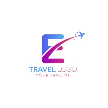 E harfi seyahat logosu tasarımıdır. Seyahat acentesinin logo tasarımı için E simgesi.