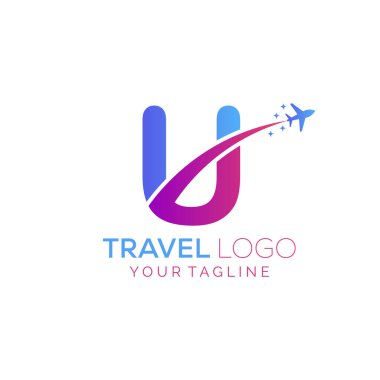 U Harfi Seyahat Logosu Tasarımı. Seyahat acentesinin logo tasarımı için U simgesi.