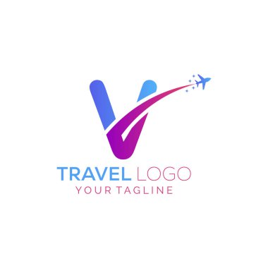 V Harfi Seyahat Logosu Tasarımı. Seyahat acentesinin logo tasarımı için V simgesi.