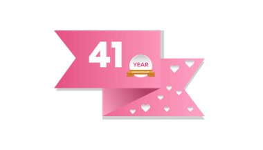 Pembe kart ve beyaz kalp şekilli 41 yıllık vektör şablonu. Pankart için arkaplan tasarımı, tebrik kartı, poster, baskılar, sosyal medya postası, broşür, arka planı olan tişört.