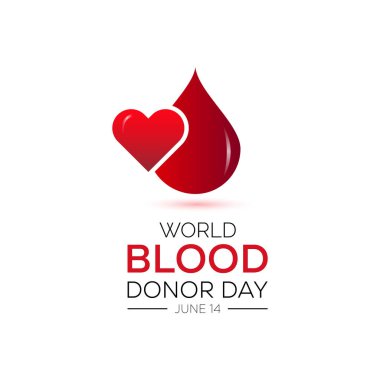 Haziran, Dünya Kan Bağışı Günü. Pankart, tebrik kartı, poster, baskılar için vektör şablonu Tasarımı, sosyal medya postası, broşür, arka planı olan tişört.