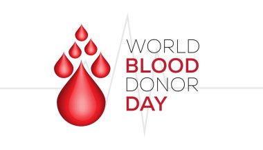 Haziran, Dünya Kan Bağışı Günü. Pankart, tebrik kartı, poster, baskılar için vektör şablonu Tasarımı, sosyal medya postası, broşür, arka planı olan tişört.