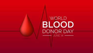 Haziran, Dünya Kan Bağışı Günü. Pankart, tebrik kartı, poster, baskılar için vektör şablonu Tasarımı, sosyal medya postası, broşür, arka planı olan tişört.