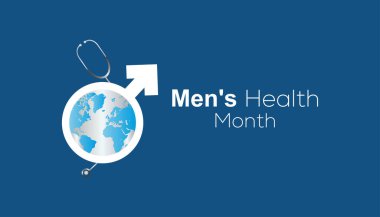 Haziran, Erkek Sağlığı Ayı. Pankart, tebrik kartı, poster, baskılar için vektör şablonu Tasarımı, sosyal medya postası, broşür, arka planı olan tişört.