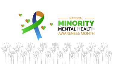 Azınlık zihinsel sağlık farkındalığı ayı. Temmuz ayının ulusal azınlık zihin sağlığı farkındalığı ayı. Tebrik kartı, arka planı olan bir poster. Vektör illüstrasyon tasarımı.