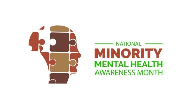 Azınlık zihinsel sağlık farkındalığı ayı. Temmuz ayının ulusal azınlık zihin sağlığı farkındalığı ayı. Tebrik kartı, arka planı olan bir poster. Vektör illüstrasyon tasarımı.