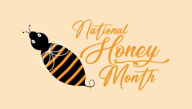 Eylül, Ulusal Bal Ayı. Pankart, tebrik kartı, poster, baskılar için vektör şablonu Tasarımı, sosyal medya postası, broşür, arka planı olan tişört