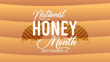 Eylül, Ulusal Bal Ayı. Pankart, tebrik kartı, poster, baskılar için vektör şablonu Tasarımı, sosyal medya postası, broşür, arka planı olan tişört