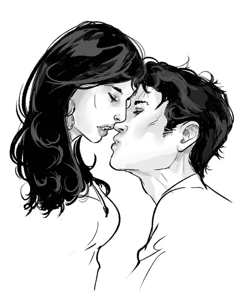 Couple Kissing Man Women Illustration — Zdjęcie stockowe
