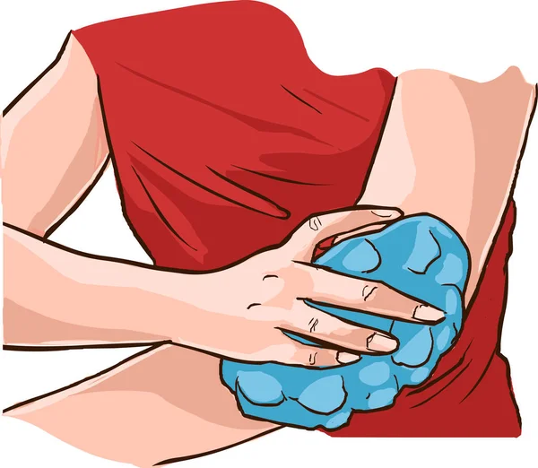 Vrouw Zetten Een Ijszak Haar Arm Pijn Voorraad Illustratie — Stockvector