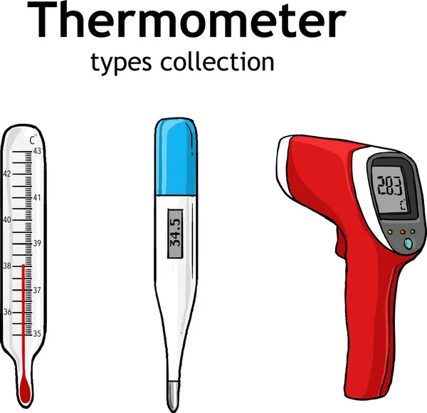 Termometre Türleri Koleksiyon Vektör Illüzyonu Seti — Stok Vektör