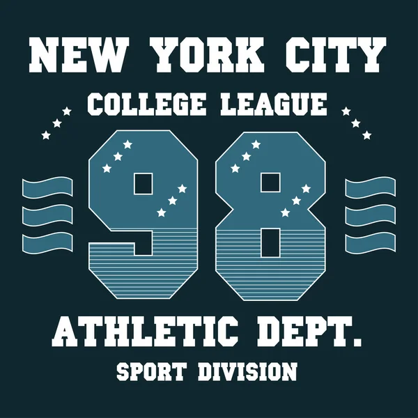 stock vector NYC college league print for t-shirt design. New York City typography graphics for college apparel. Vector