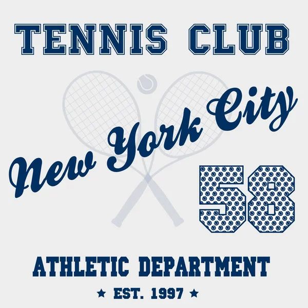 Vectornew York City Tennis Club Slogan Imprimé Avec Raquette Illustration — Image vectorielle