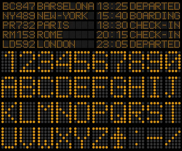 Departures Arrivals Board Alphabet Electronic Railroad Scoreboard Digital Board Template — Stock Vector