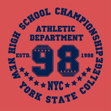 Tişört tasarımı için New York okul şampiyonluğu baskısı. Üniversite kıyafetleri için New York tipografi grafikleri. Vektör illüstrasyonu.