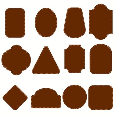 Beyaz arka planda deri işaret etiketi ya da deri etiket şekillerini ayarlayın. Vektör