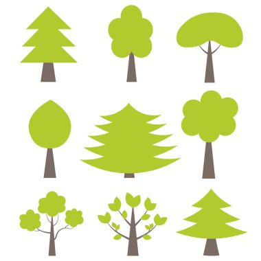 Flat trees set. Flat forest tree nature plant isolated eco foliage. Vector