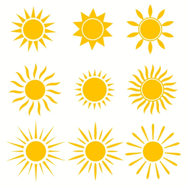 Iconos Del Sol Sol Verano Caliente Símbolos Salida Del Sol — Vector de stock