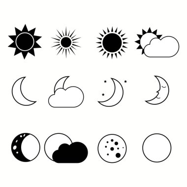 Güneş ve Ay 'ın batmış simgeleri. vektör illüstrasyonu