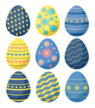 Renkli Paskalya yumurtaları kümesi. Paskalya yumurtaları. Vektör çizim. Paskalya yumurtaları simgeler düz stil vektör. Paskalya yumurta izole vektör. Paskalya yumurta Paskalya tatili için Tasarla
