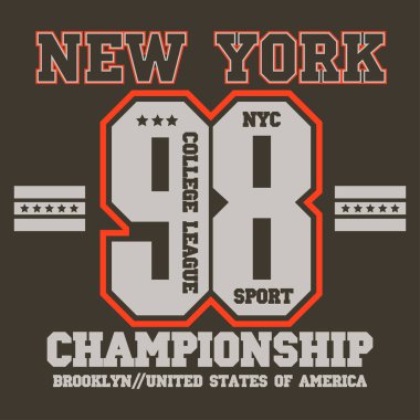 Spor tişörtü grafikleri. New York atletik giyim tasarımı. Vektör illüstrasyonu