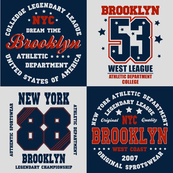創造的なTシャツのグラフィックデザインのセット ニューヨーク ブルックリン ベクターイラスト — ストックベクタ