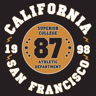 California tişört tipografi tasarımı, spor moda amblemi. grafik yazdırma etiketi