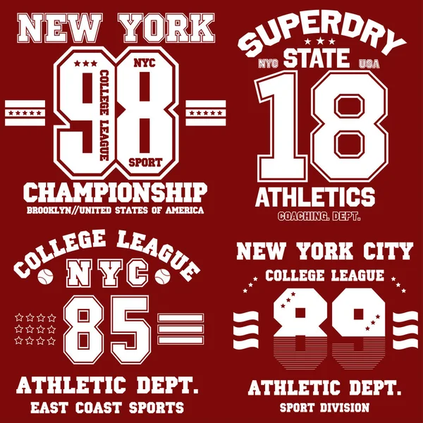 ニューヨーク市のタイポグラフィ Tシャツのデザインのための運動印刷のセット スポーツアパレルのグラフィック ティーシャツのコレクション ベクトル — ストックベクタ