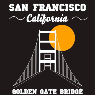 San Francisco Golden Gate illüstrasyon, tişört grafikleri, tipografi, vektör ilüstrasyonu