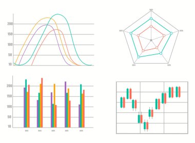 Renkli iş haritaları ve diyagram seti, bilgi şablonu. Vektör grafik resmi