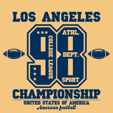 Tişört için kolej vektör etiketi ve baskı tasarımı. Amerikan futbolu. Vektör