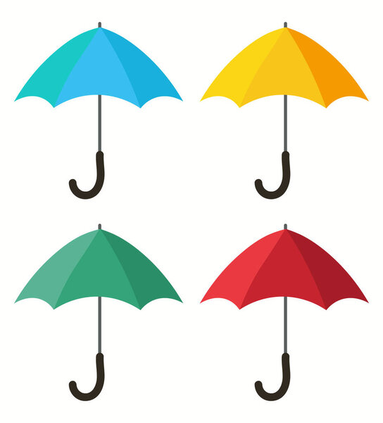 Set of colorful umbrellas. Red, green, blue, yellow umbrella. Protection from rain or sun. Template design for web design, mobile apps and printing. Vector illustration