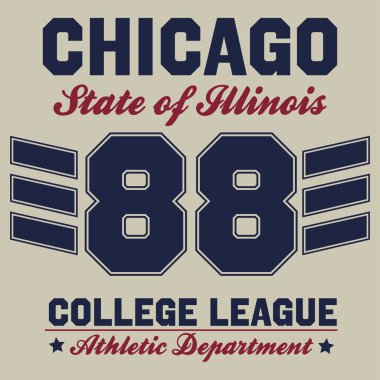Chicago metin etkisi vektörü. Düzenlenebilir üniversite tişörtü tasarımı basılabilir metin efekti vektörü, Chicago 88