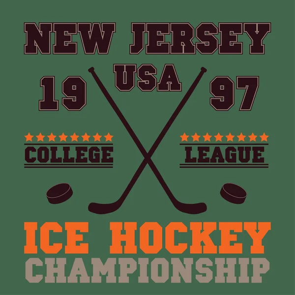 Hokey takımı logosu. Hokey amblemi, logoti şablonu, tişört tasarımı. Turnuva veya şampiyonluk için spor rozeti. Vektör illüstrasyonları