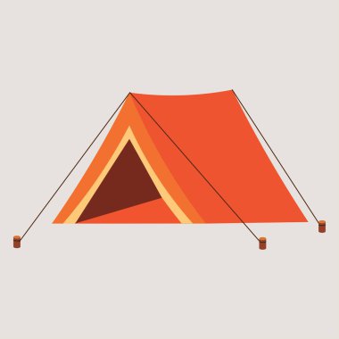 Camping Tent vector illustration. Tent in yellow, orange. Isolated Outdoor illustration. Hiking, hunting, fishing canvas. Tourist Tent design over grey background. clipart