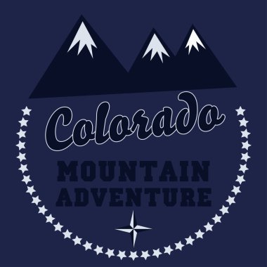 Dağlar tipografisi. Colorado eyaleti, desenli vintage vektör tişörtü ve giyim tasarımı, baskı, logo, poster. Vektör illüstrasyonu