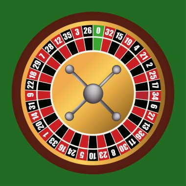 Kumarhane kumarhanesi rulet çarkı yeşil arkaplan çizimi izole