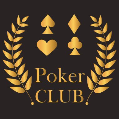 Siyah arka planda altın defne çelengi olan poker kulübü logosu. Vektör