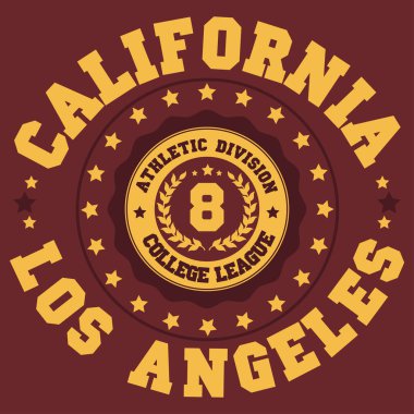 Kaliforniya voleybol baskısı toplu kıyafet için. Tişört için tipografi amblemi. Atletik kıyafetler için tasarım. Vektör illüstrasyonu.