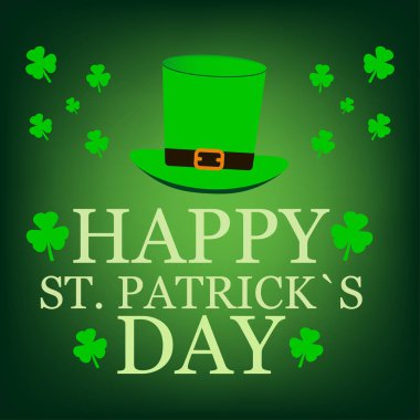 Aziz Patrick Günü logotinin vektör çizimi. Bira festivali tipografi ikonu. Aziz Patrick 'in rozeti Yeşil şapka ve yonca