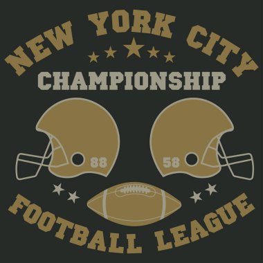New York futbol tipografisi. Sanatsal giysi damgası. Eski moda tişört baskı ürünleri amblemi. Vektör