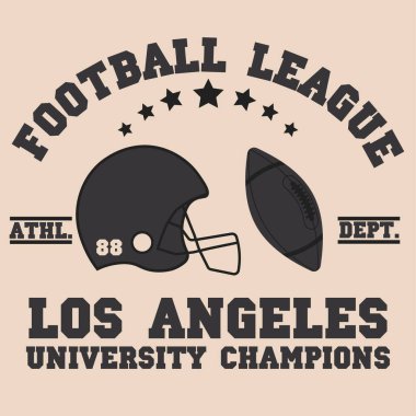 Los Aneles klasik tişört grafikleri, tasarım, baskı, tipografi, futbol kasklı etiketler. Vektör illüstrasyonu