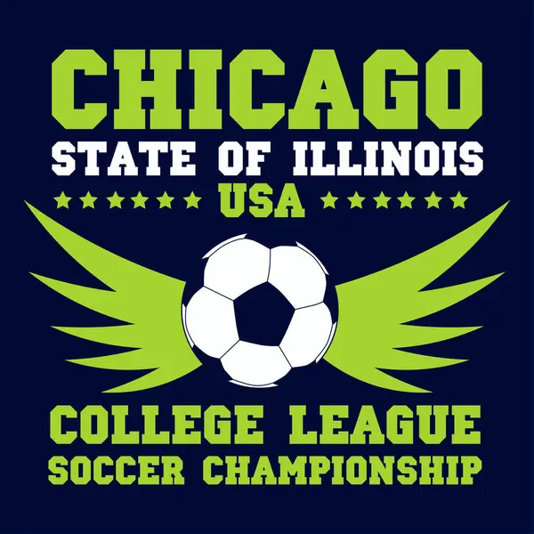 Soccer sports apparel with football ball. Chicago, Illinois college championship. Typography emblem for t-shirt. Design for athletic clothes print. Vector illustration.