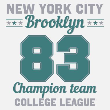 New York tipografisi, Brooklyn tişörtü, tasarım grafiği. Vektör