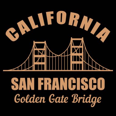 San Fransisco ve Golden Gate Köprüsü tipografisi. Gömlek grafikleri. Yazdır. Vektör