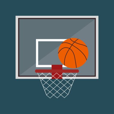 Mavi Arkaplanda Basketbol Hoop Düz Simgesi. İkon Mavi Arkaplan 'da resmedilmiştir. Vektör